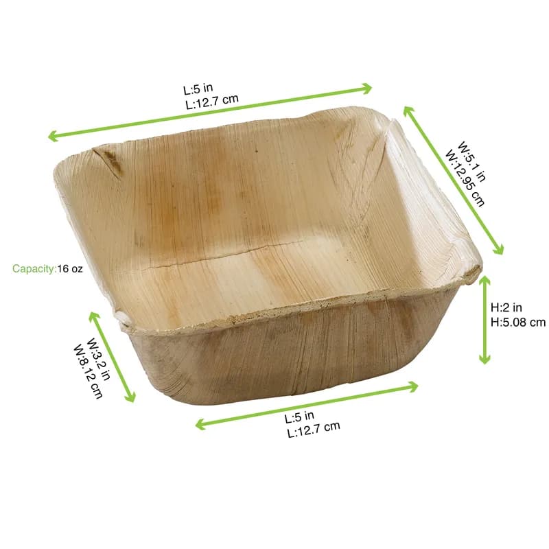 Bowl 16 OZ Palm Leaf Natural Square Microwave Safe Freezer Safe Oven Safe 10 Count/Pack 10 Packs/Case 100 Count/Case