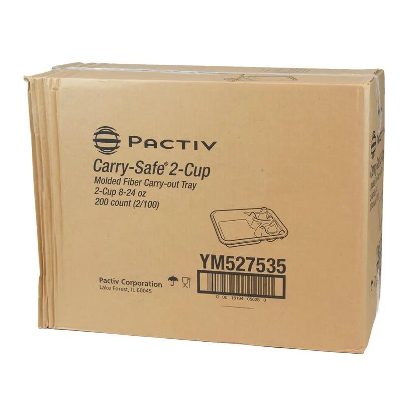 Cup Carrier & Tray 9.875X8.625X1.75 IN 2 Compartment Molded Fiber Natural For 8-24 OZ Without Handle 200/Case