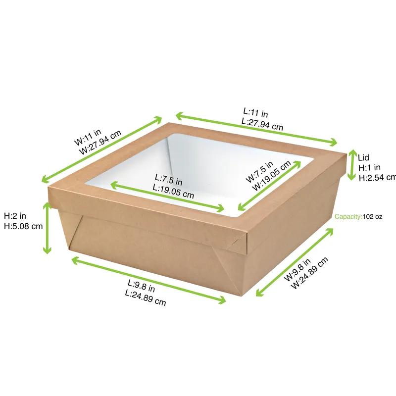 Kray Bakery Box 102 OZ 9.8X9.8X2 IN Corrugated Paperboard Kraft With Window 25 Count/Pack 4 Packs/Case 100 Count/Case