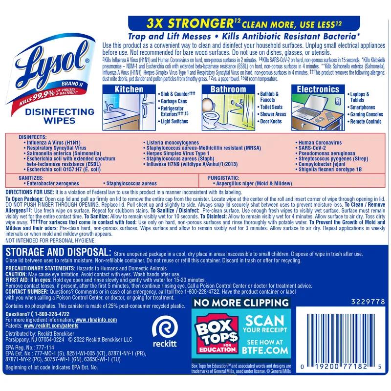 Lysol® Citrus Scent One-Step Disinfectant Multi Surface Wipe 80 Count/Pack 6 Packs/Case 480 Count/Case