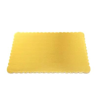 Cake Board 1/4 Size 13.75X9.75 IN Corrugated Paperboard Gold Rectangle Scalloped 50/Case