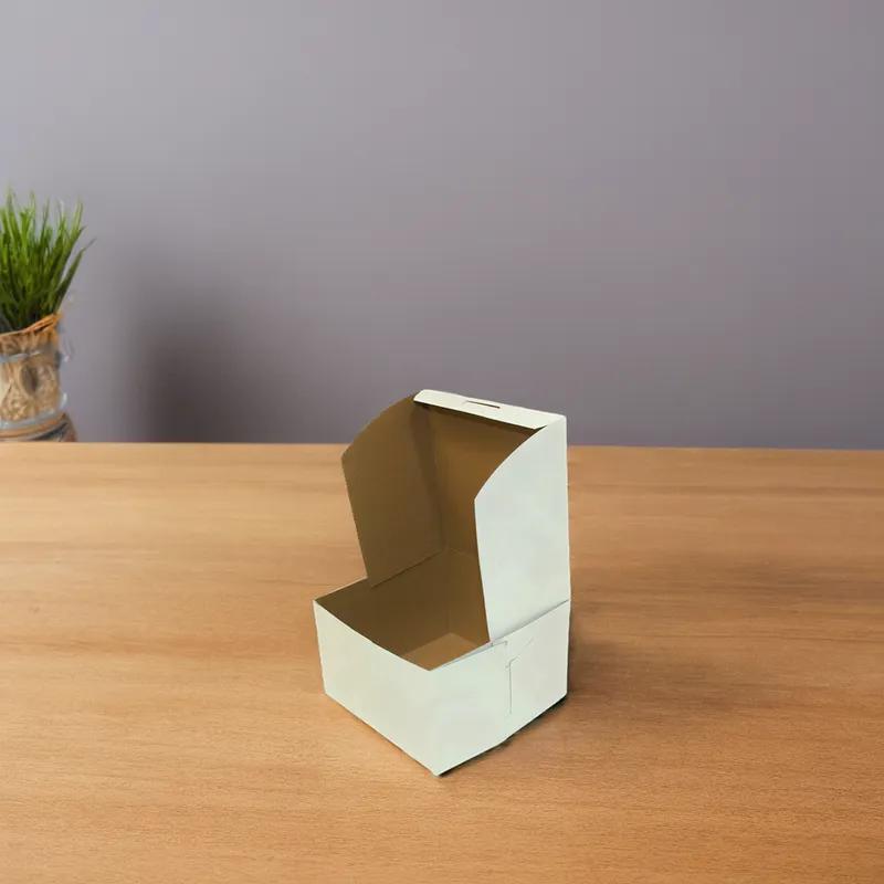 Easy Lock Cake Box 6.5X6.5X4 IN SUS Paperboard CRB White Square Lock Corner 1-Piece 250/Bundle