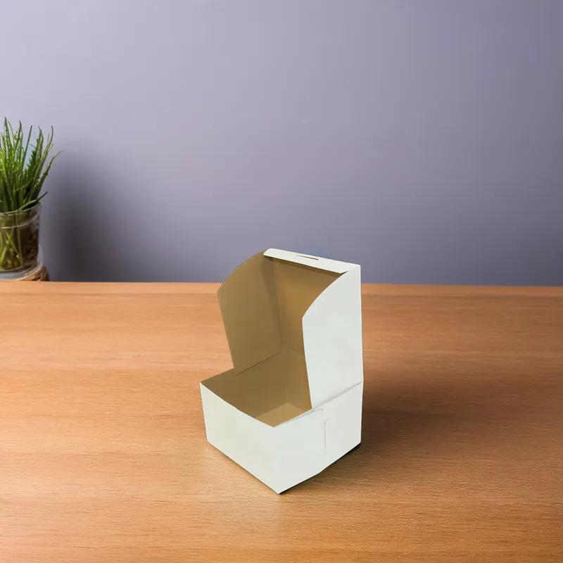 Easy Lock Cake Box 6.5X6.5X4 IN SUS Paperboard CRB White Square Lock Corner 1-Piece 250/Bundle