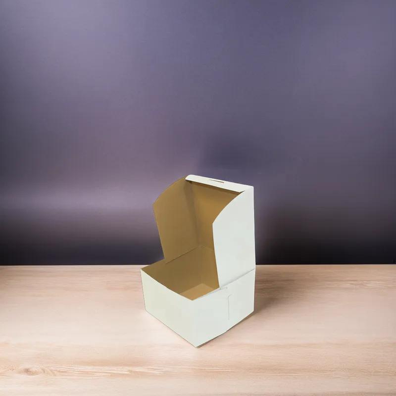 Easy Lock Cake Box 6.5X6.5X4 IN SUS Paperboard CRB White Square Lock Corner 1-Piece 250/Bundle