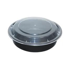 Take-Out Container Base & Lid Combo 24 OZ Plastic Black Round 150/Case