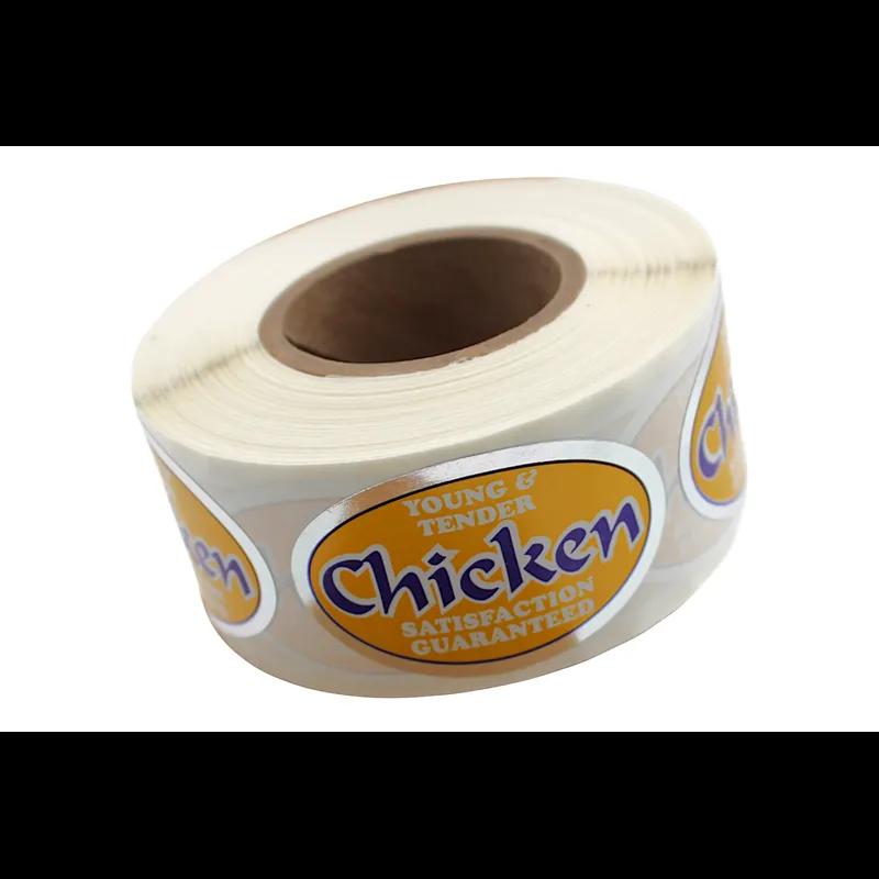 Young & Tender Chicken Meat Label 1.25X2 IN Silver Yellow White Blue Oval Foil 500 Count/Roll 20 Rolls/Case