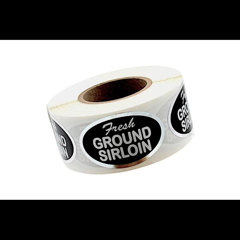 Fresh Ground Sirloin Meat Label 1.25X2 IN Silver White Black Oval 500 Count/Roll 20 Rolls/Case 10000 Count/Case