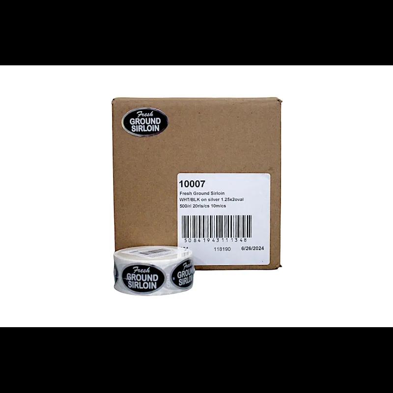 Fresh Ground Sirloin Meat Label 1.25X2 IN Silver White Black Oval 500 Count/Roll 20 Rolls/Case 10000 Count/Case
