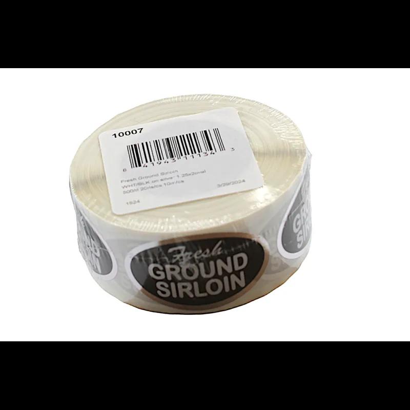 Fresh Ground Sirloin Meat Label 1.25X2 IN Silver White Black Oval 500 Count/Roll 20 Rolls/Case 10000 Count/Case