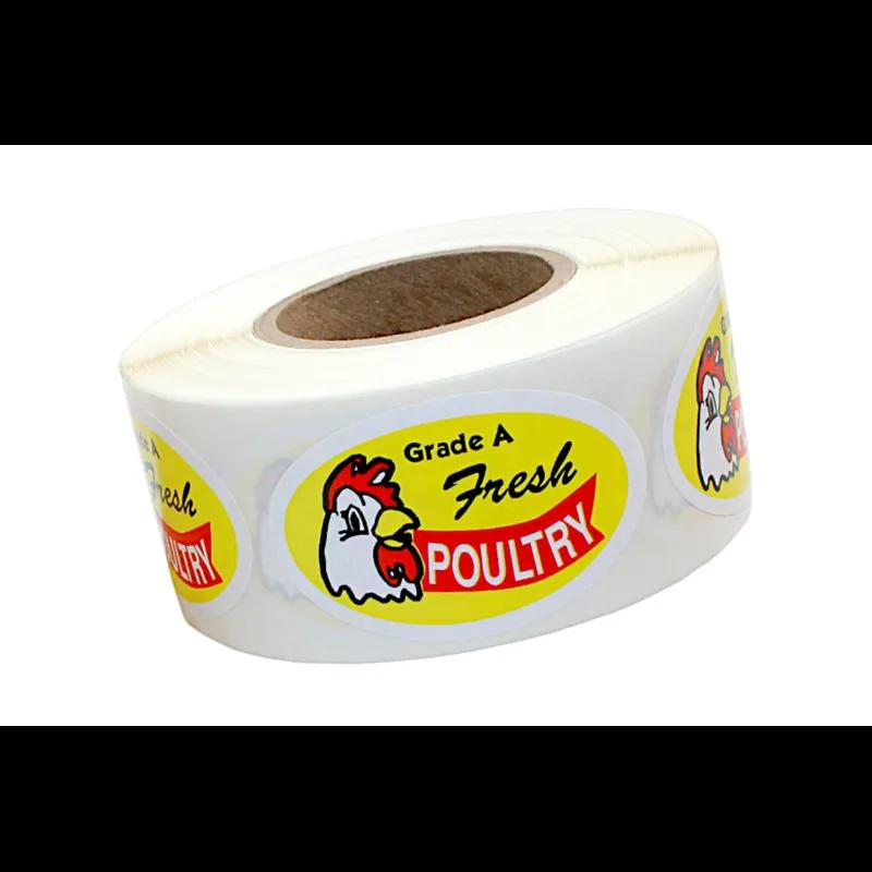 Grade A Fresh Poultry Meat Flavor Label 1.25X2 IN Red Yellow Black Oval 500 Count/Roll 20 Rolls/Case 10000 Count/Case