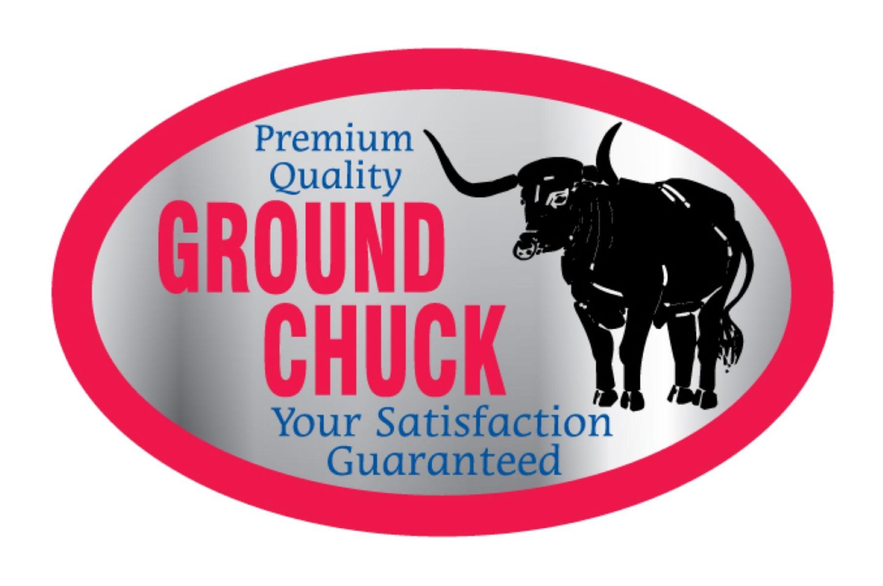 Premium Quality Ground Chuck Meat Label 1.25X2 IN Silver Red Black Blue Oval 500 Count/Roll 20 Rolls/Case