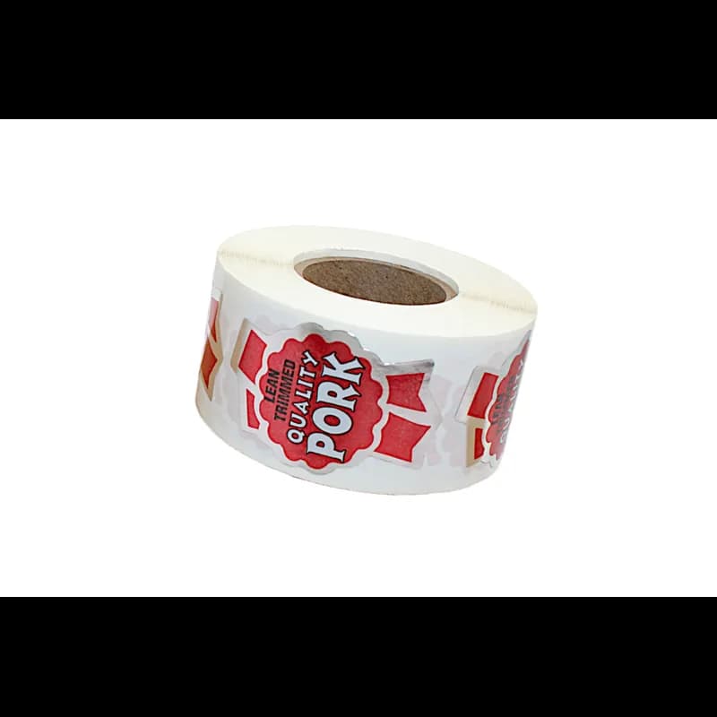 Lean Trim Quality Pork Meat Pork Label 1.5X2.3 IN Red Black Silver Ribbon 500 Count/Roll 20 Rolls/Case 10000 Count/Case