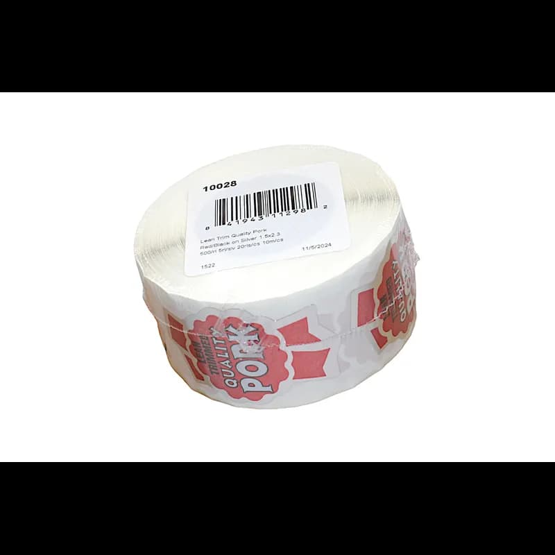 Lean Trim Quality Pork Meat Pork Label 1.5X2.3 IN Red Black Silver Ribbon 500 Count/Roll 20 Rolls/Case 10000 Count/Case