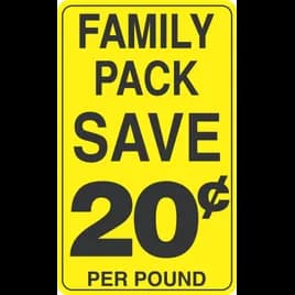 Family Pack Save 20¢ Per Pound Meat Value Family Label 2.2X3.6 IN Yellow Black 250 Count/Roll 20 Rolls/Case