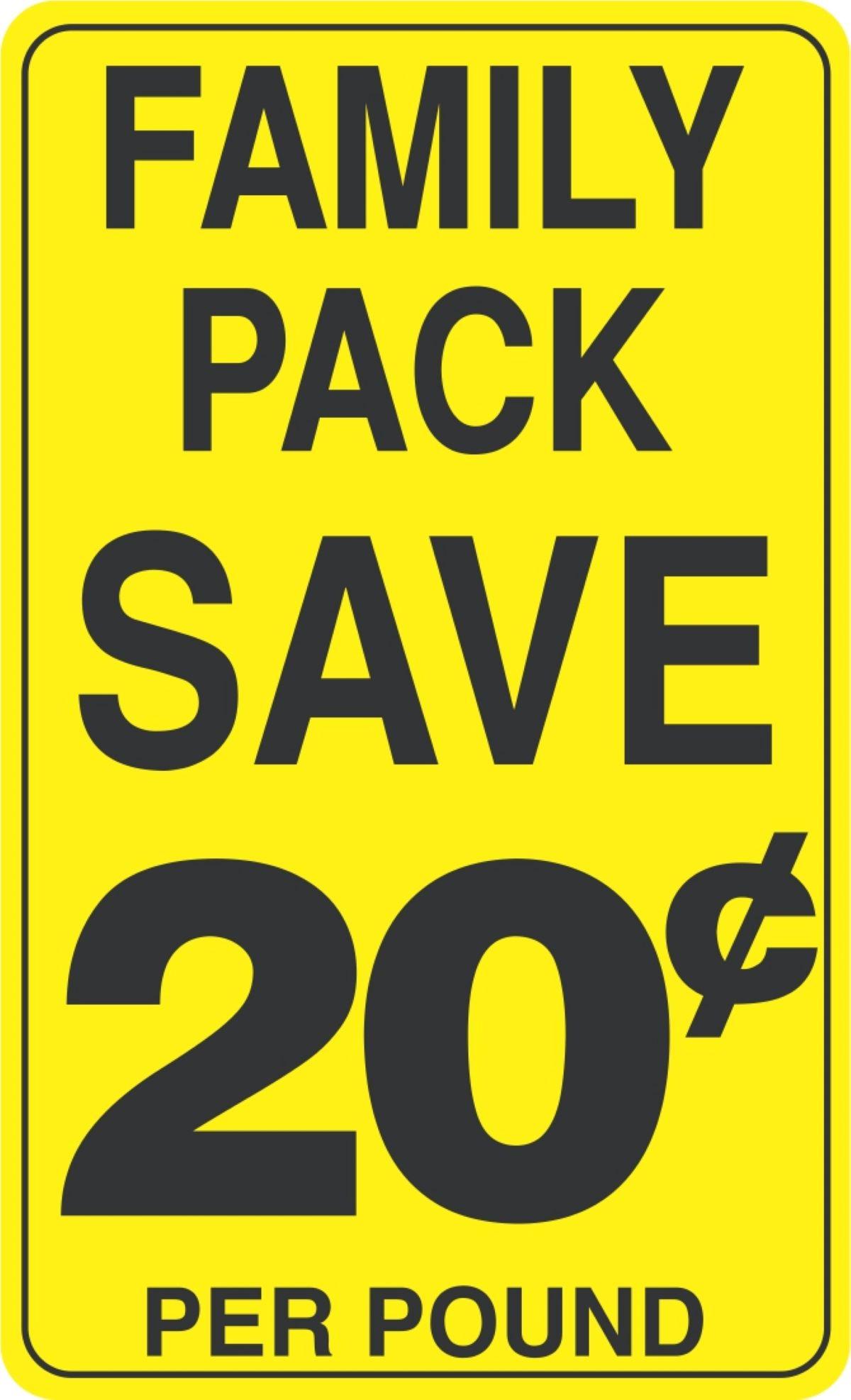 Family Pack Save 20¢ Per Pound Meat Value Family Label 2.2X3.6 IN Yellow Black 250 Count/Roll 20 Rolls/Case