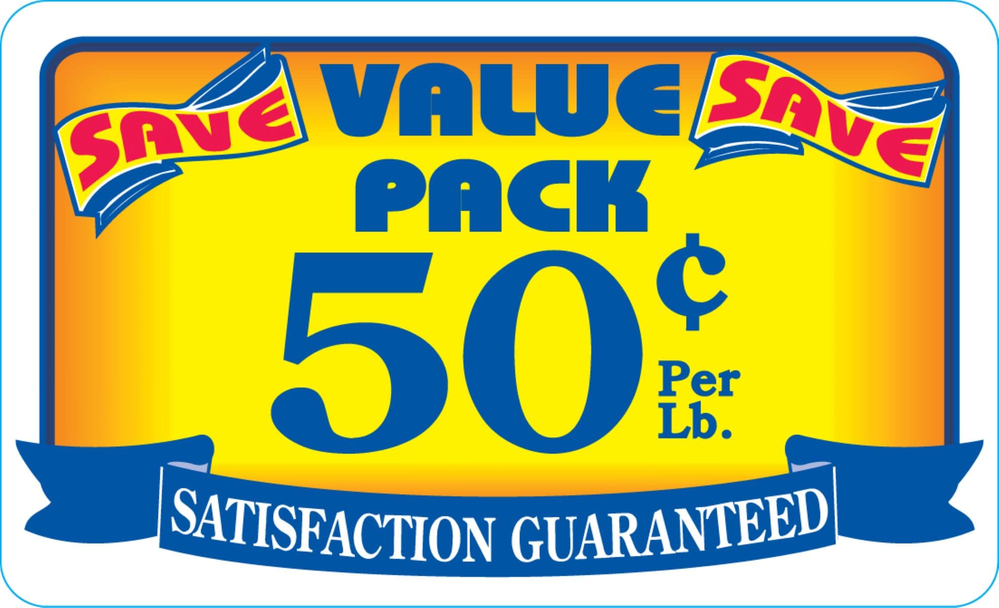 Value Pack Save 50¢ Per LB Meat Value Family Label 2.2X3.6 IN Yellow Red Blue 500 Count/Roll 20 Rolls/Case