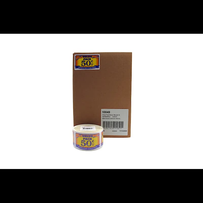 Value Pack Save 50¢ Per LB Meat Value Family Label 2.2X3.6 IN Yellow Red Blue 500 Count/Roll 20 Rolls/Case