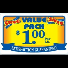 Value Pack Save $1.00 Per LB Meat Value Family Label 2.2X3.6 IN Yellow Red Blue Paper 500 Count/Roll 20 Rolls/Case