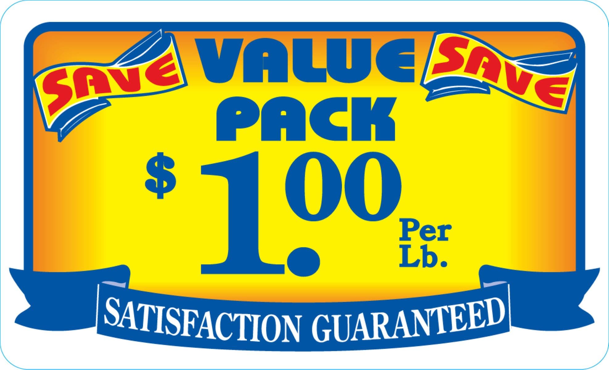 Value Pack Save $1.00 Per LB Meat Value Family Label 2.2X3.6 IN Yellow Red Blue Paper 500 Count/Roll 20 Rolls/Case