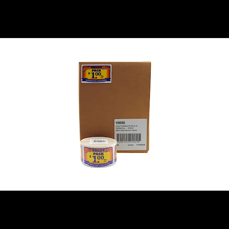 Value Pack Save $1.00 Per LB Meat Value Family Label 2.2X3.6 IN Yellow Red Blue Paper 500 Count/Roll 20 Rolls/Case