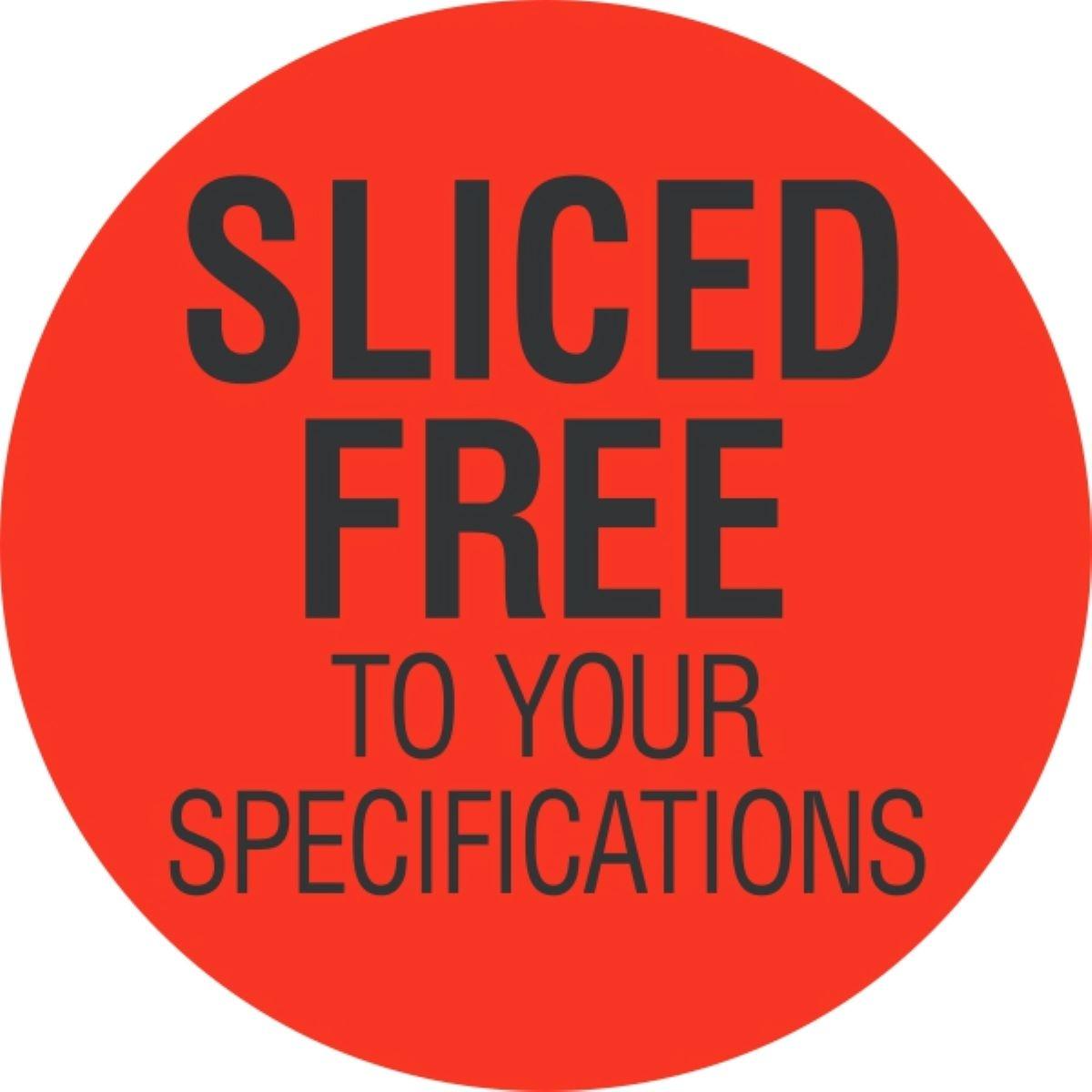 Sliced Free To Your Specifications Meat Label 2 IN Black Fluorescent Red Circle 250 Count/Roll 15 Rolls/Case
