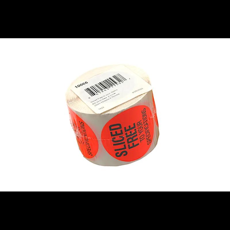 Sliced Free To Your Specifications Meat Label 2 IN Black Fluorescent Red Circle 250 Count/Roll 15 Rolls/Case