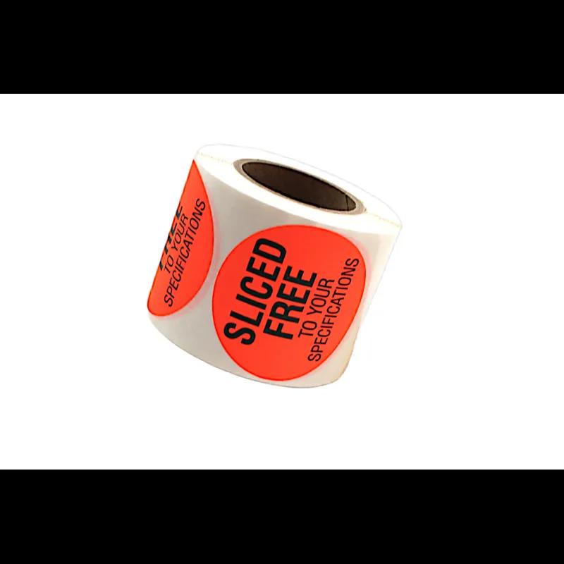 Sliced Free To Your Specifications Meat Label 2 IN Black Fluorescent Red Circle 250 Count/Roll 15 Rolls/Case