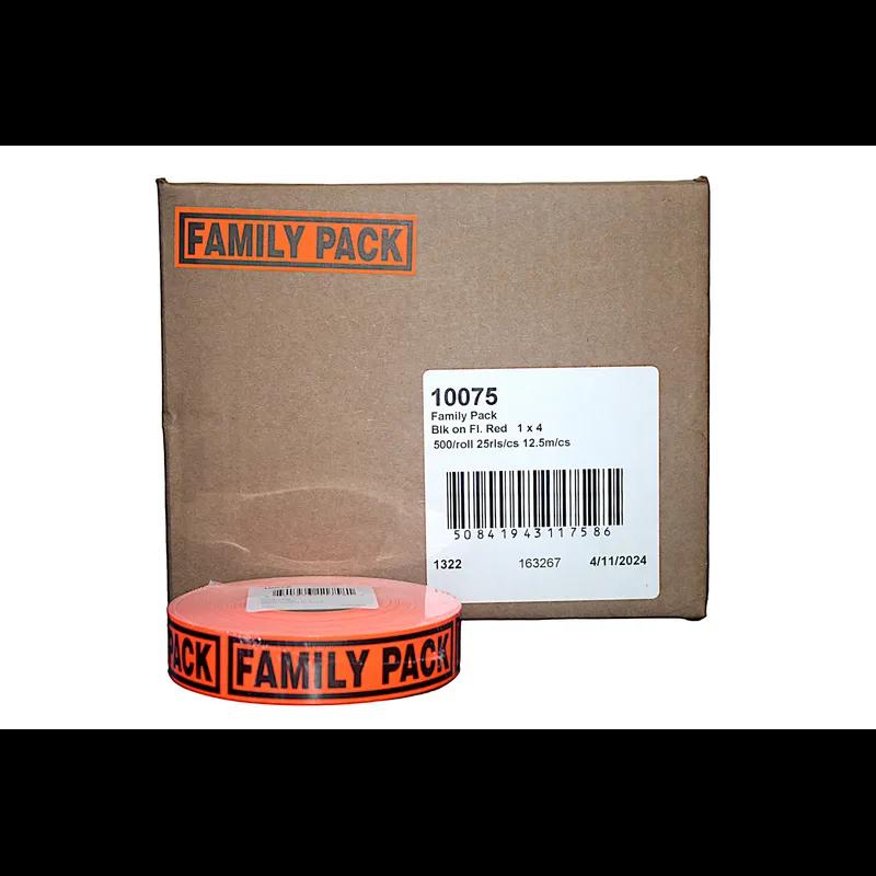 Family Pack Meat General Purpose Label 1X4 IN Black Fluorescent Red Rectangle 500 Count/Roll 25 Rolls/Case