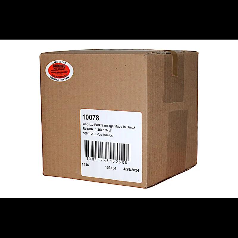 Chorizo Pork Sausage Made in Our Sausage Kitchen Ingredient Label 1.25X2 IN Red Black Oval 500 Count/Roll 20 Rolls/Case