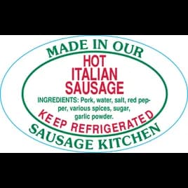 Hot Italian Sausage Made in Our Sausage Kitchen Ingredient Label 1.25X2 IN Green Red Oval 500 Count/Roll 20 Rolls/Case