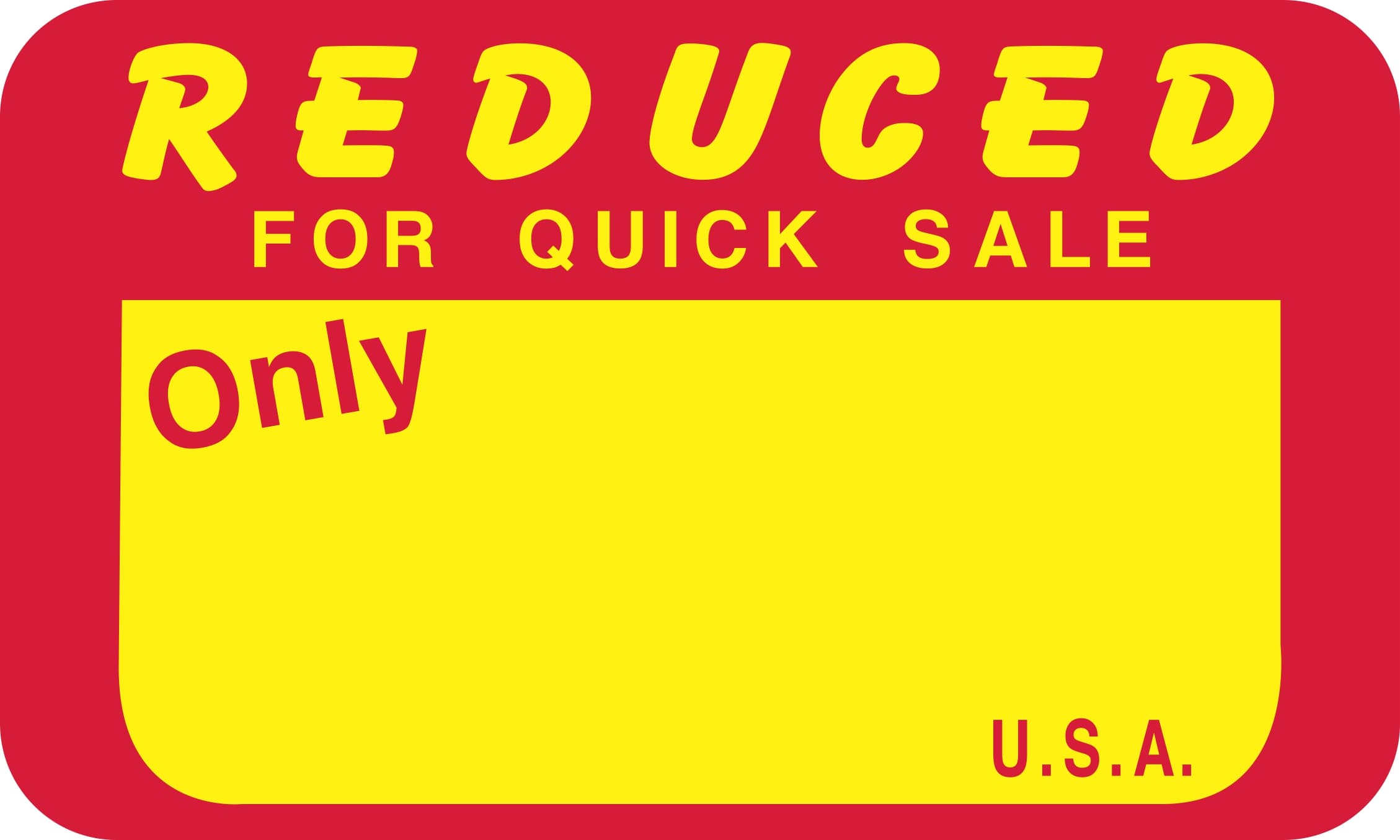 Reduced for Quick Sale Promo Write In Label 1.5X0.9 IN Red Yellow 1000 Count/Roll 25 Rolls/Case 25000 Count/Case