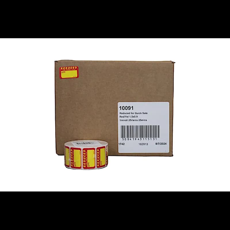 Reduced for Quick Sale Promo Write In Label 1.5X0.9 IN Red Yellow 1000 Count/Roll 25 Rolls/Case 25000 Count/Case