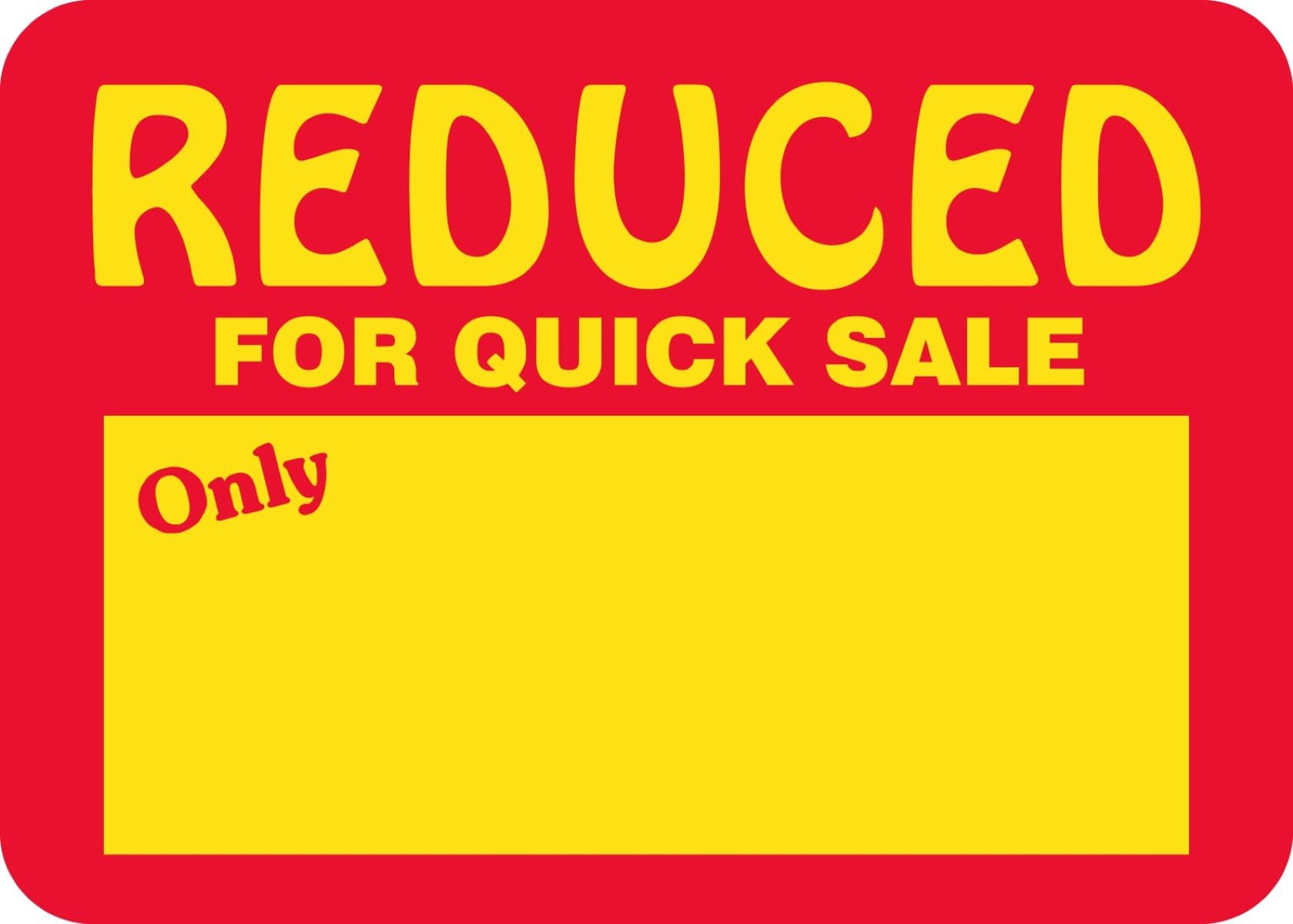 Reduced for Quick Sale Promo Write In Label 1.75X1.25 IN Red Yellow 1000 Count/Roll 30 Rolls/Case 30000 Count/Case