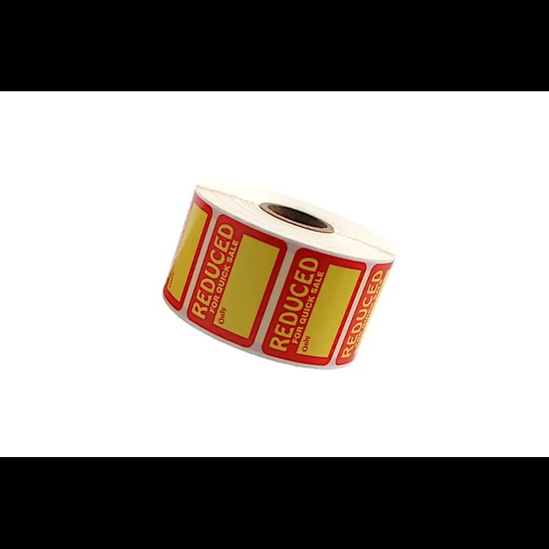 Reduced for Quick Sale Promo Write In Label 1.75X1.25 IN Red Yellow 1000 Count/Roll 30 Rolls/Case 30000 Count/Case