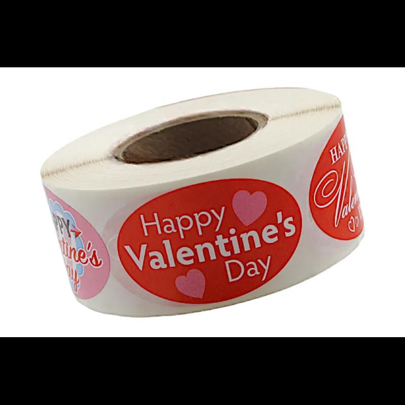 Happy Valentine's Day Holiday Label 1.25X2 IN 4 Color Oval 500 Count/Roll 20 Rolls/Case 10000 Count/Case