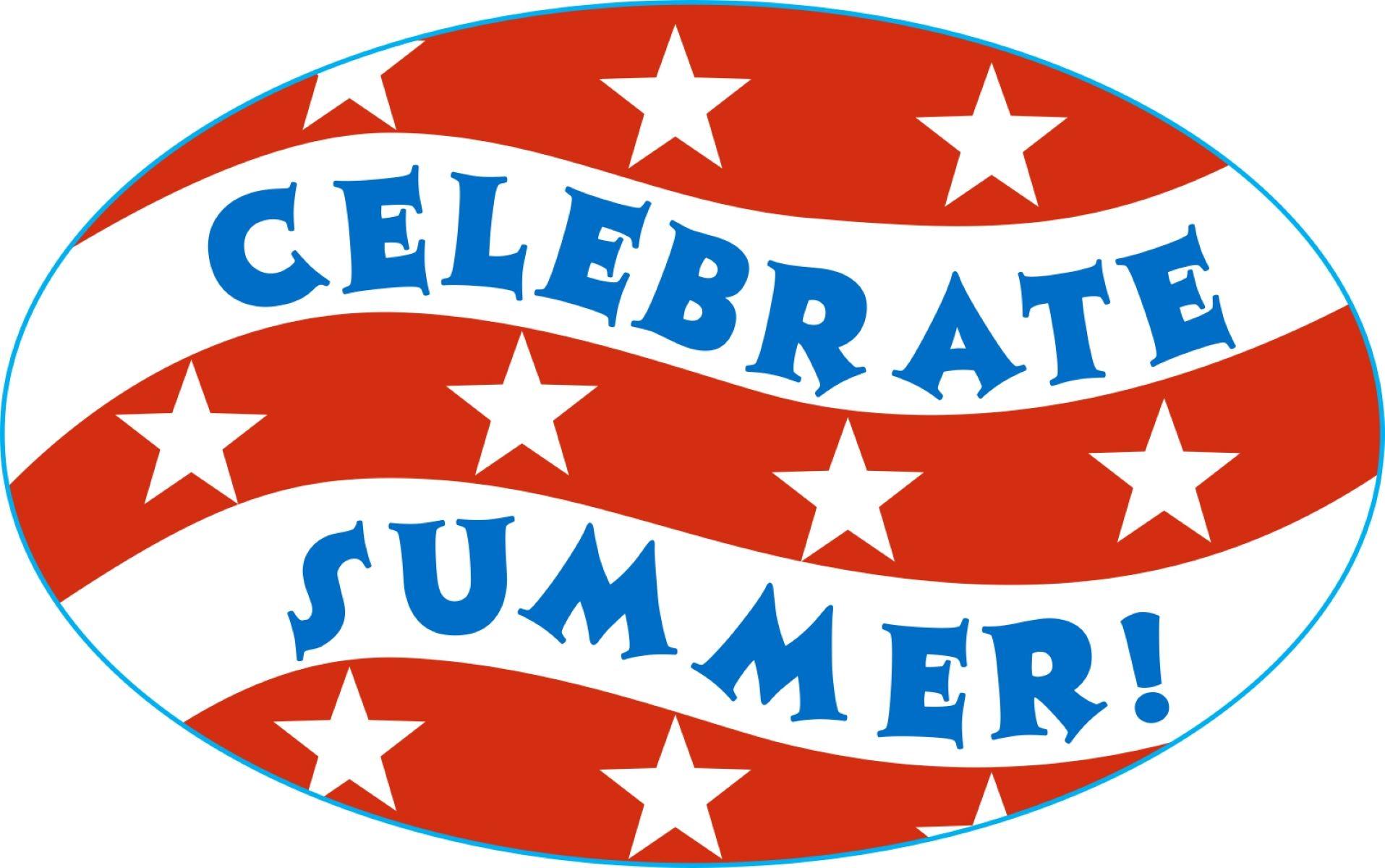 Celebrate Summer Holiday Label 1.25X2 IN Red Blue Oval Paper 500 Count/Roll 20 Rolls/Case 10000 Count/Case