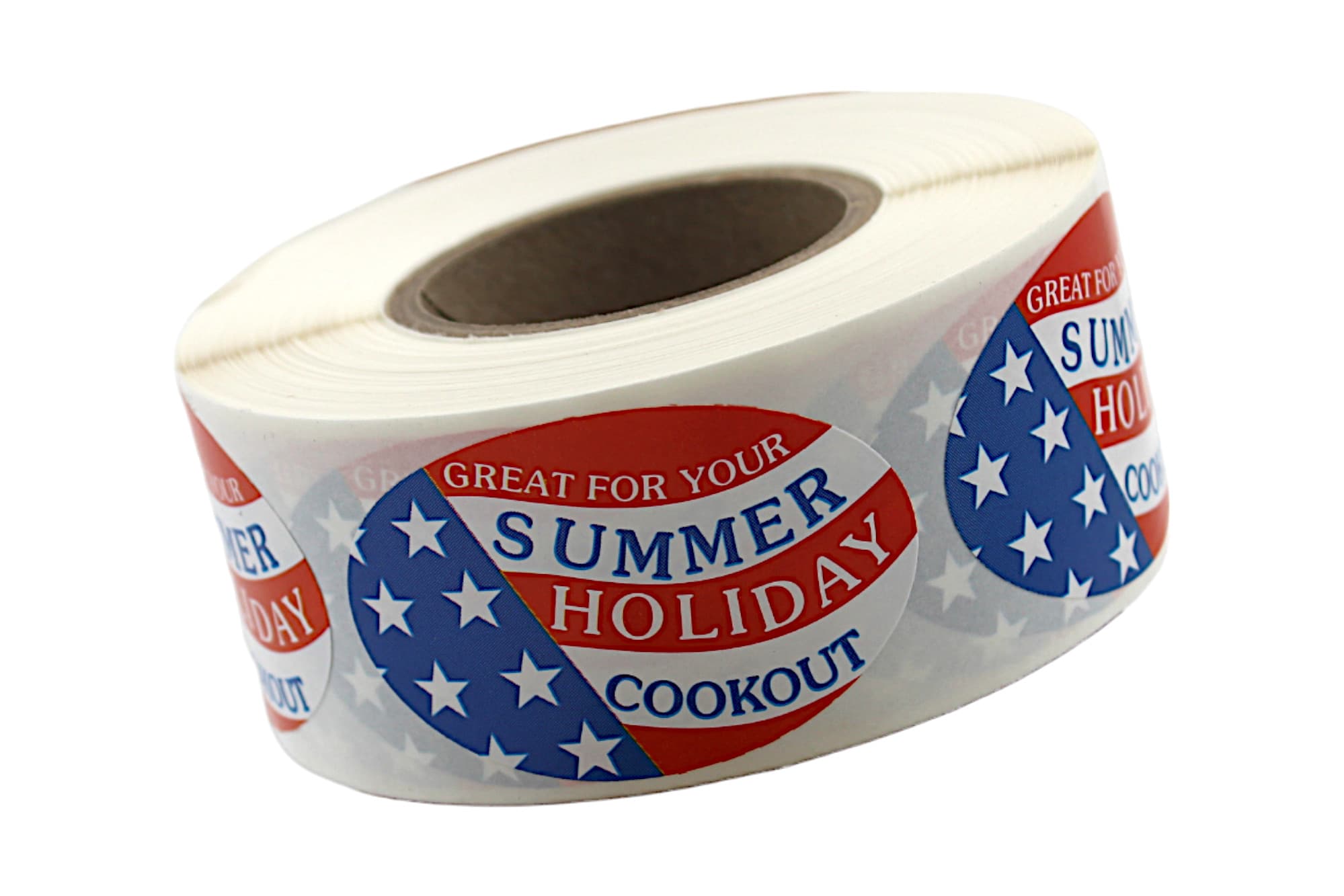 Great For Your Summer Holiday Cookout Holiday Label 1.25X2 IN Red Blue Oval 500 Count/Roll 20 Rolls/Case