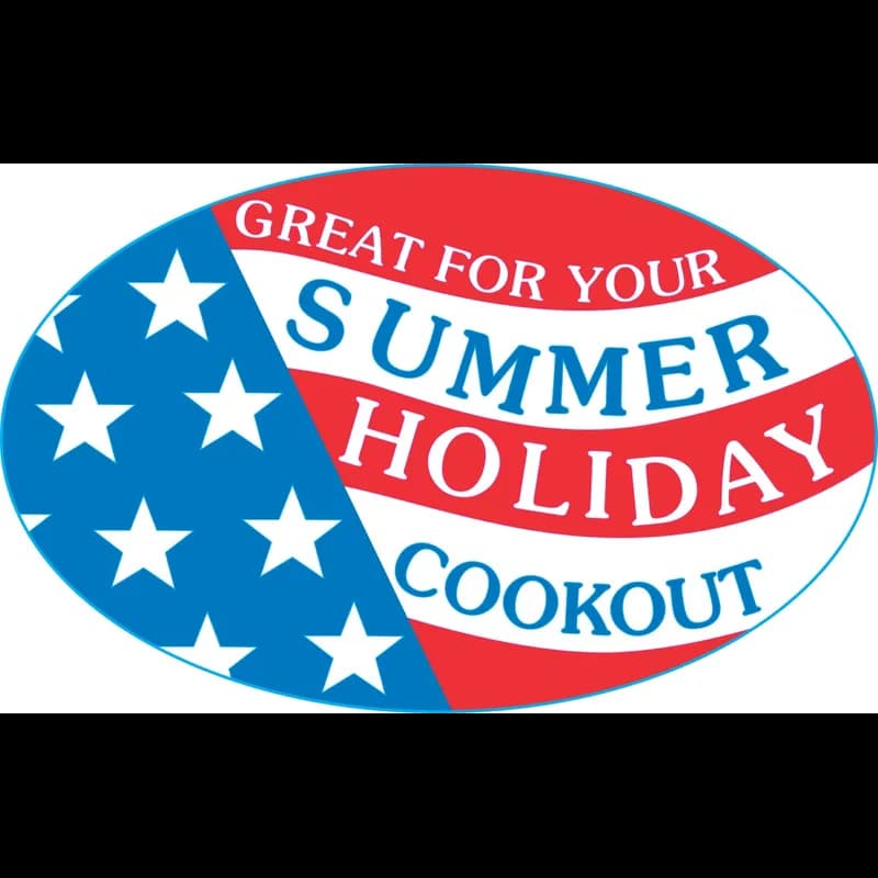 Great For Your Summer Holiday Cookout Holiday Label 1.25X2 IN Red Blue Oval 500 Count/Roll 20 Rolls/Case