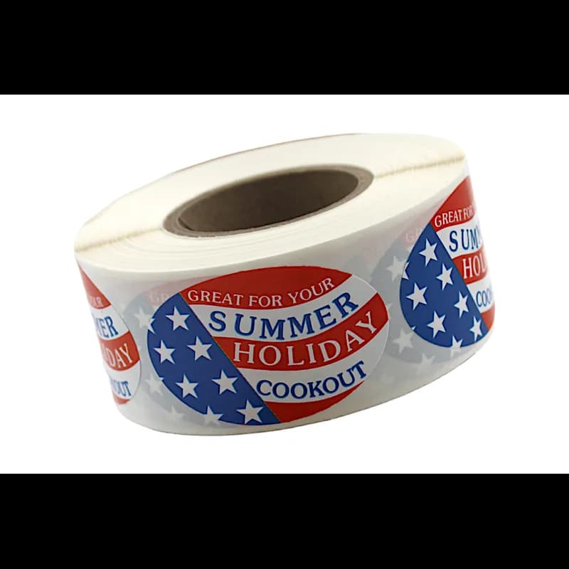 Great For Your Summer Holiday Cookout Holiday Label 1.25X2 IN Red Blue Oval 500 Count/Roll 20 Rolls/Case