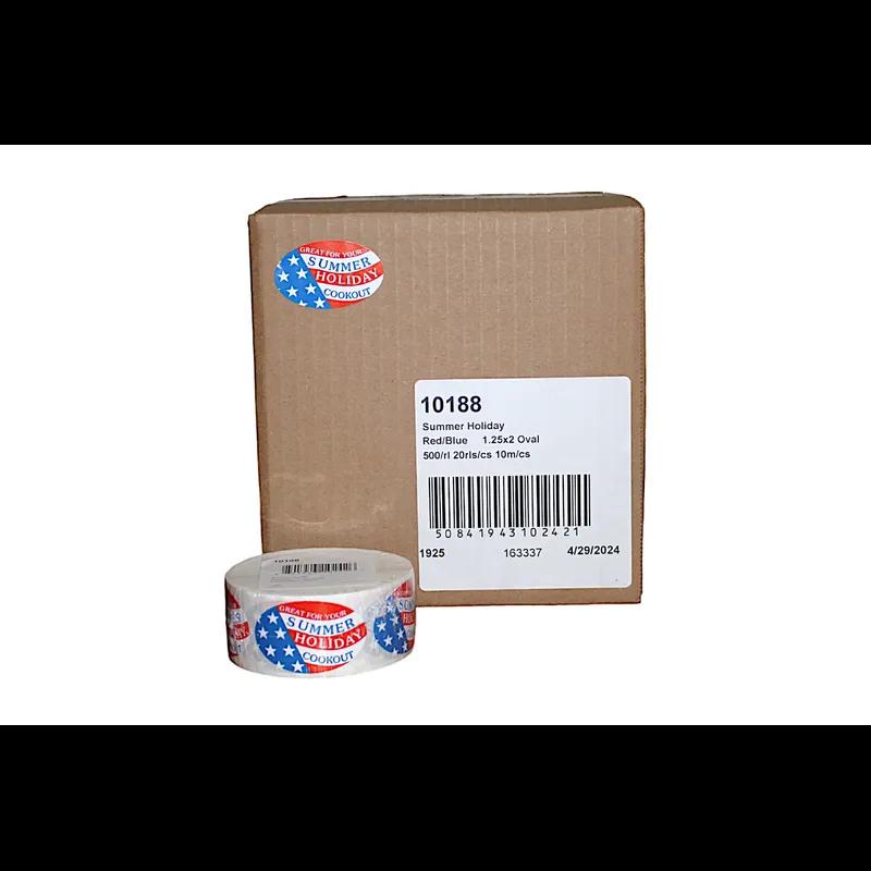Great For Your Summer Holiday Cookout Holiday Label 1.25X2 IN Red Blue Oval 500 Count/Roll 20 Rolls/Case