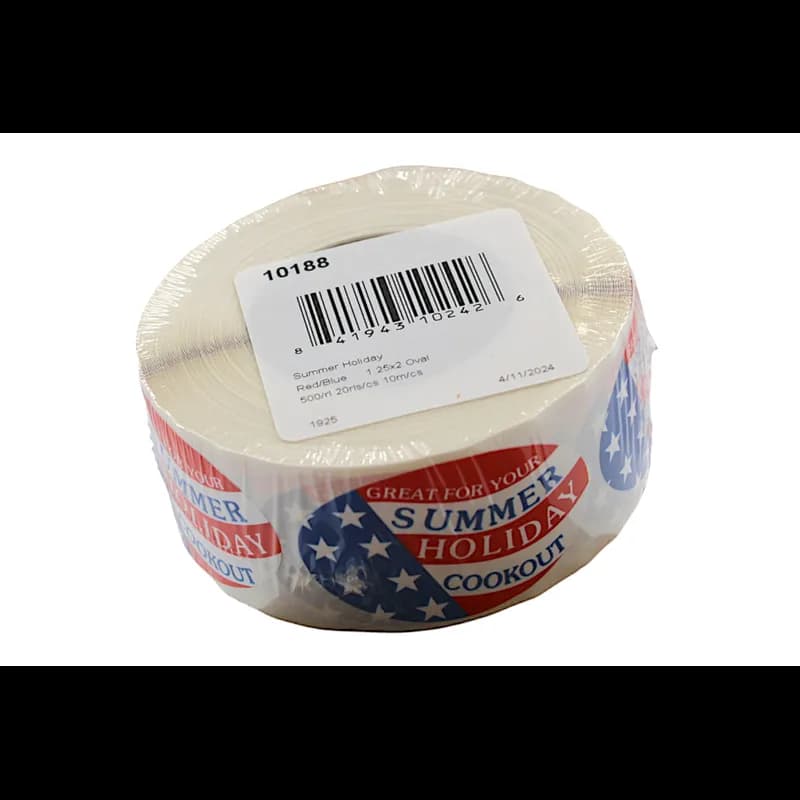 Great For Your Summer Holiday Cookout Holiday Label 1.25X2 IN Red Blue Oval 500 Count/Roll 20 Rolls/Case