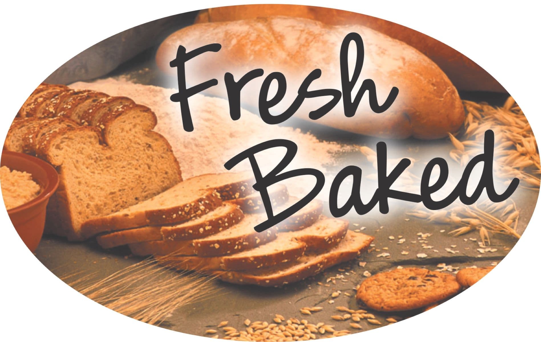 Fresh Baked Bakery Label 1.25X2 IN Oval 4 Color Process 500 Count/Roll 20 Rolls/Case 10000 Count/Case