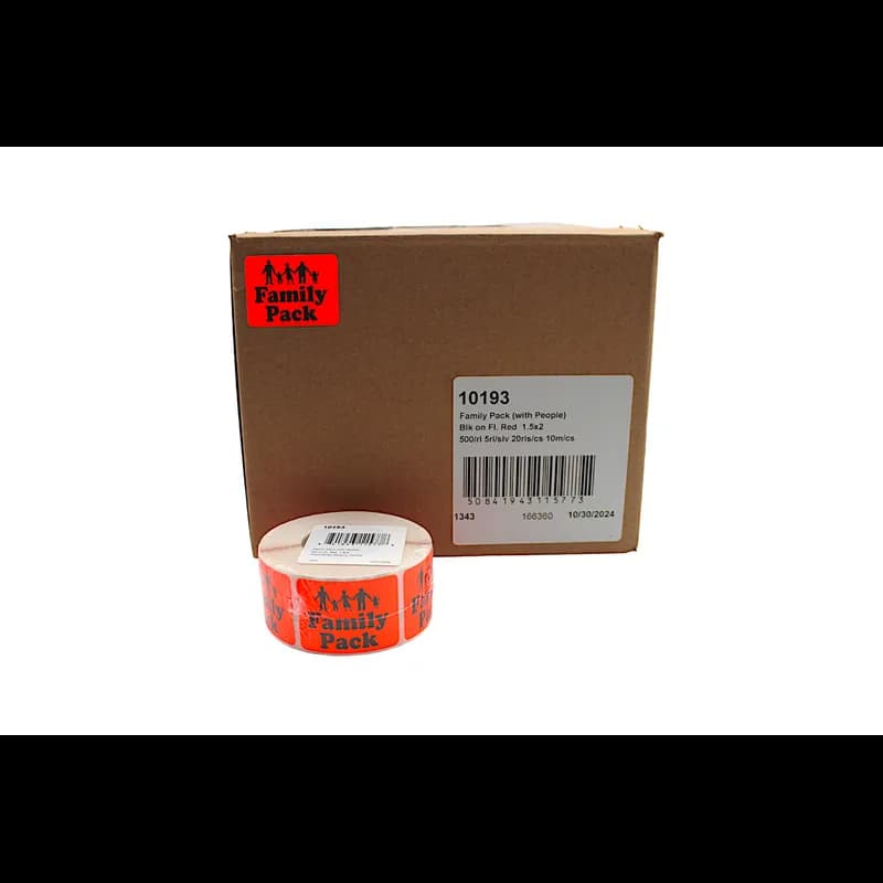 Family Pack Meat Value Family Label 1.5X2 IN Black Fluorescent Red With People 500 Count/Roll 20 Rolls/Case