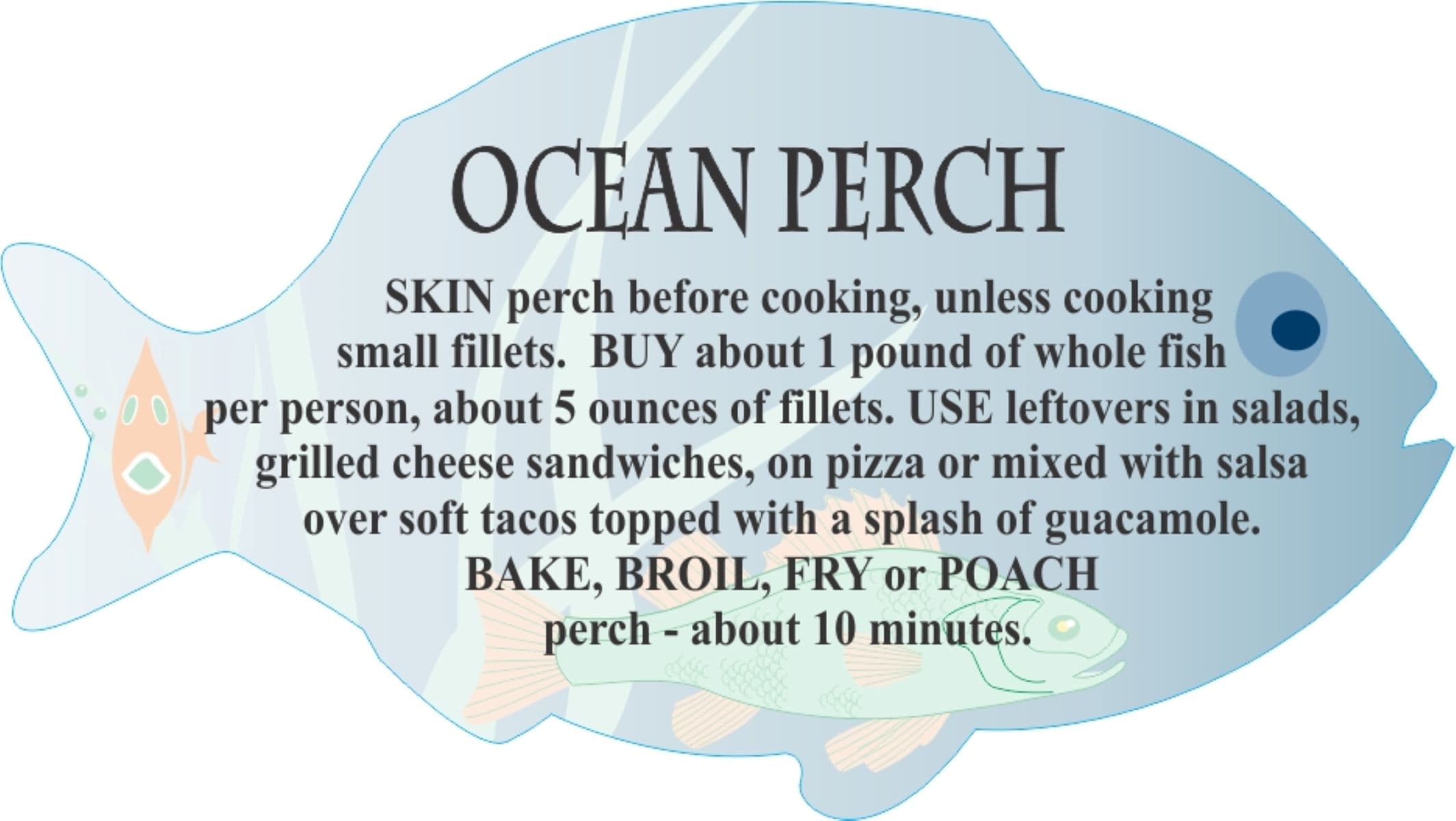 Ocean Perch Meat Fish Recipe Label 1.75X3.125 IN Fish 4 Color Process 250 Count/Roll 12 Rolls/Case 3000 Count/Case