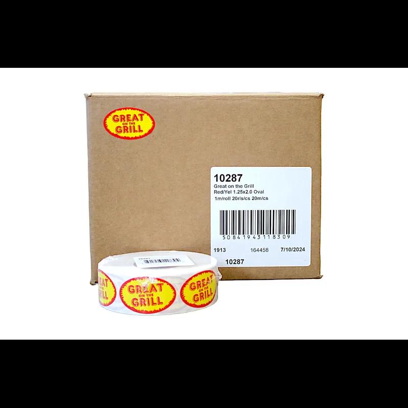Great On The Grill Meat Grilling Label 1.25X2 IN Red Yellow Oval 1000 Count/Roll 20 Rolls/Case 20000 Count/Case