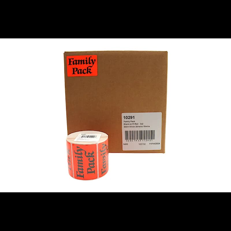 Family Pack Meat Value Family Label 3X2 IN Black Fluorescent Red 500 Count/Roll 20 Rolls/Case 10000 Count/Case