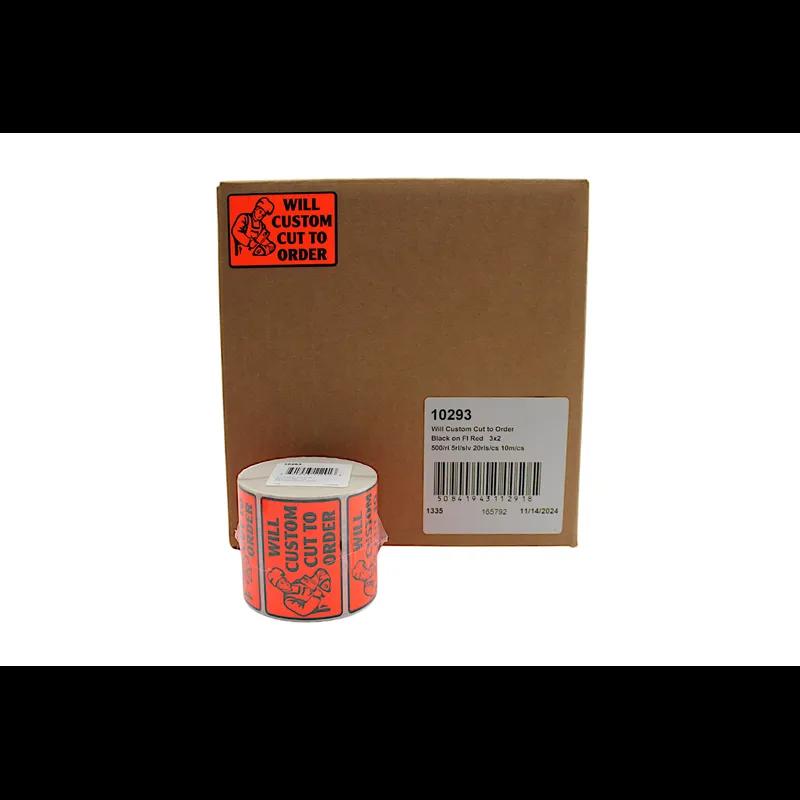 Will Custom Cut to Order Meat Label 3X2 IN Black Fluorescent Red 500 Count/Roll 20 Rolls/Case 10000 Count/Case