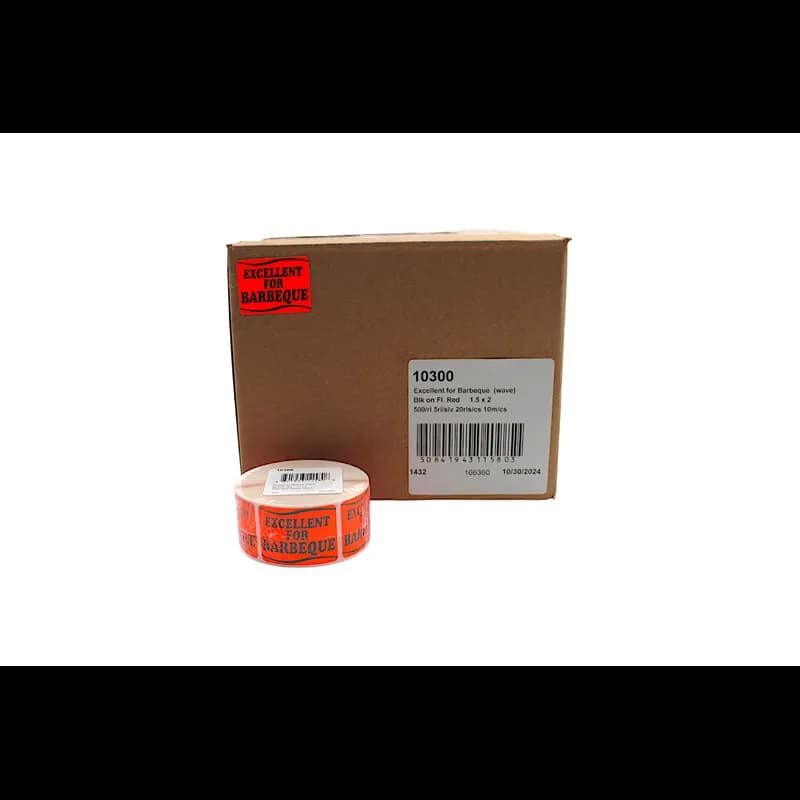 Excellent for Barbeque Meat Label 1.5X2 IN Black Fluorescent Red Wave 500 Count/Roll 20 Rolls/Case 10000 Count/Case