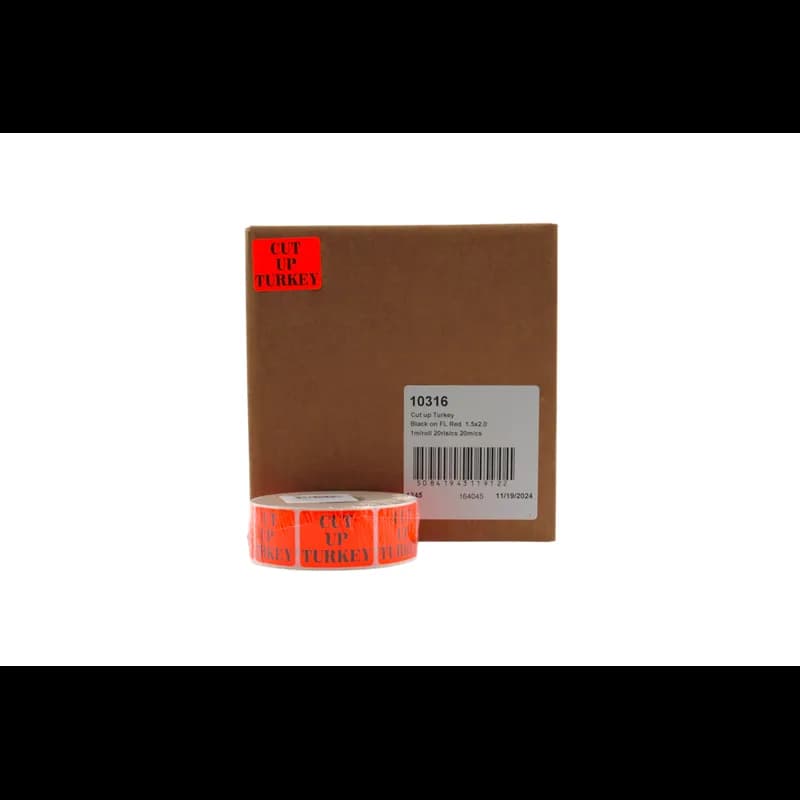 Cut Up Turkey Meat Label 1.5X2 IN Black Fluorescent Red Paper 1000 Count/Roll 20 Rolls/Case 20000 Count/Case