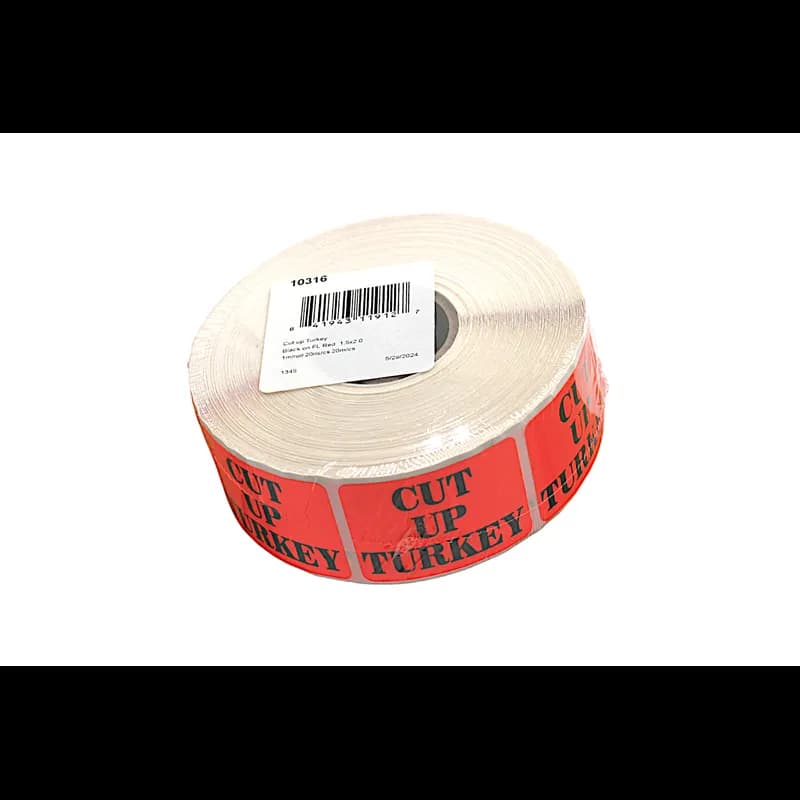 Cut Up Turkey Meat Label 1.5X2 IN Black Fluorescent Red Paper 1000 Count/Roll 20 Rolls/Case 20000 Count/Case